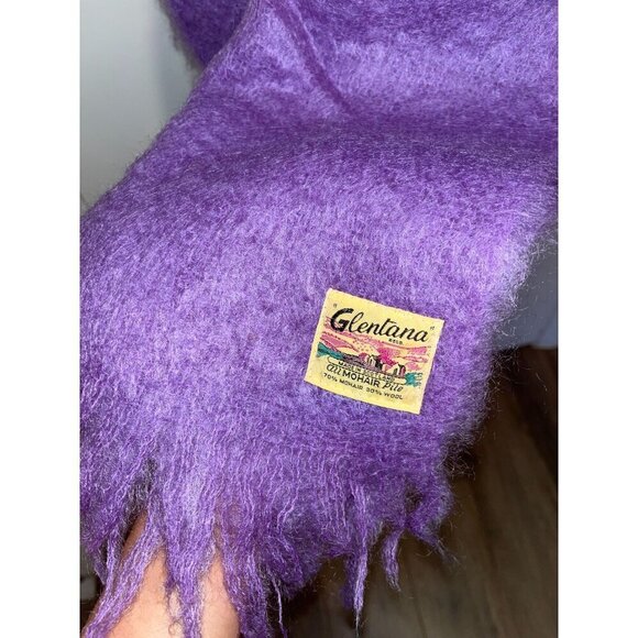 Vintage Glentana Purple Mohair Wool Scarf With Fringe - Picture 5 of 8